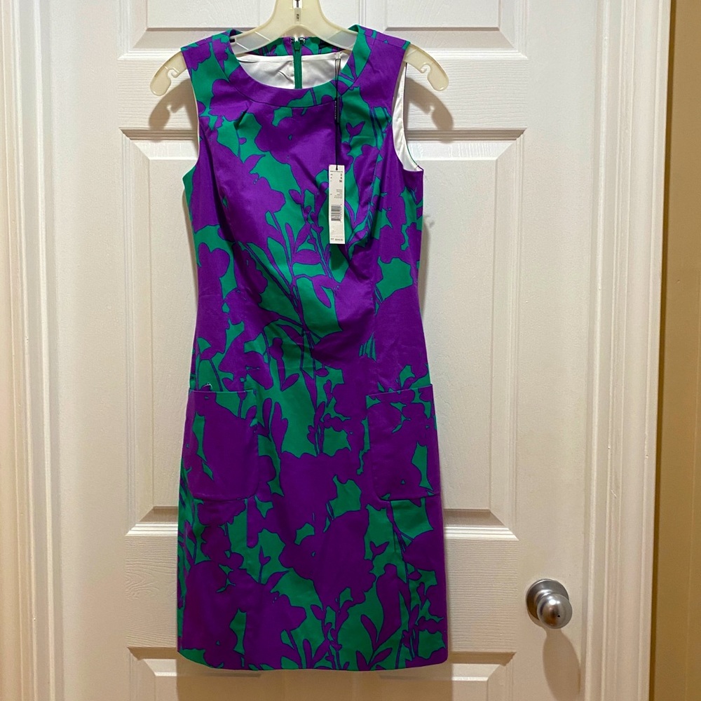 Ellie Tahari purple and green print Kim dress.